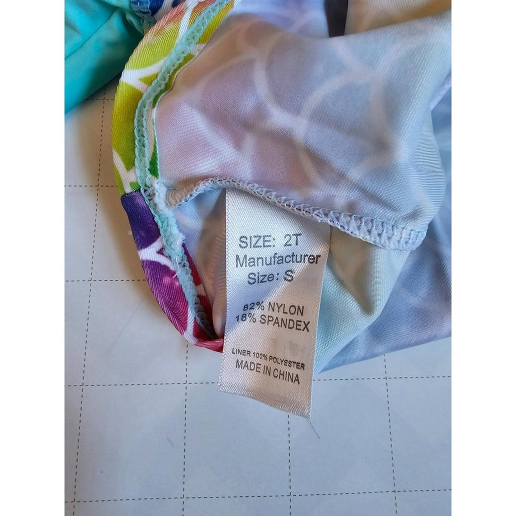 Girls Rash Guard Swimsuit Set Rainbow Mermaid Scales Sizes 2T and 3-4