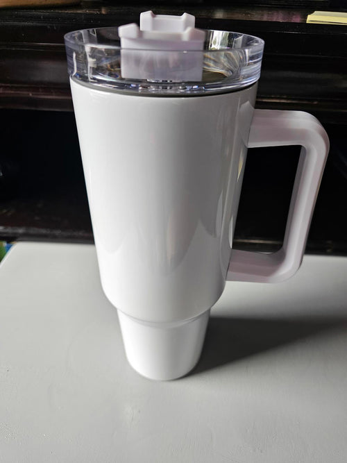 40oz White Insulated Travel Mug with Handle & Lid – Sublimation Ready / Blank