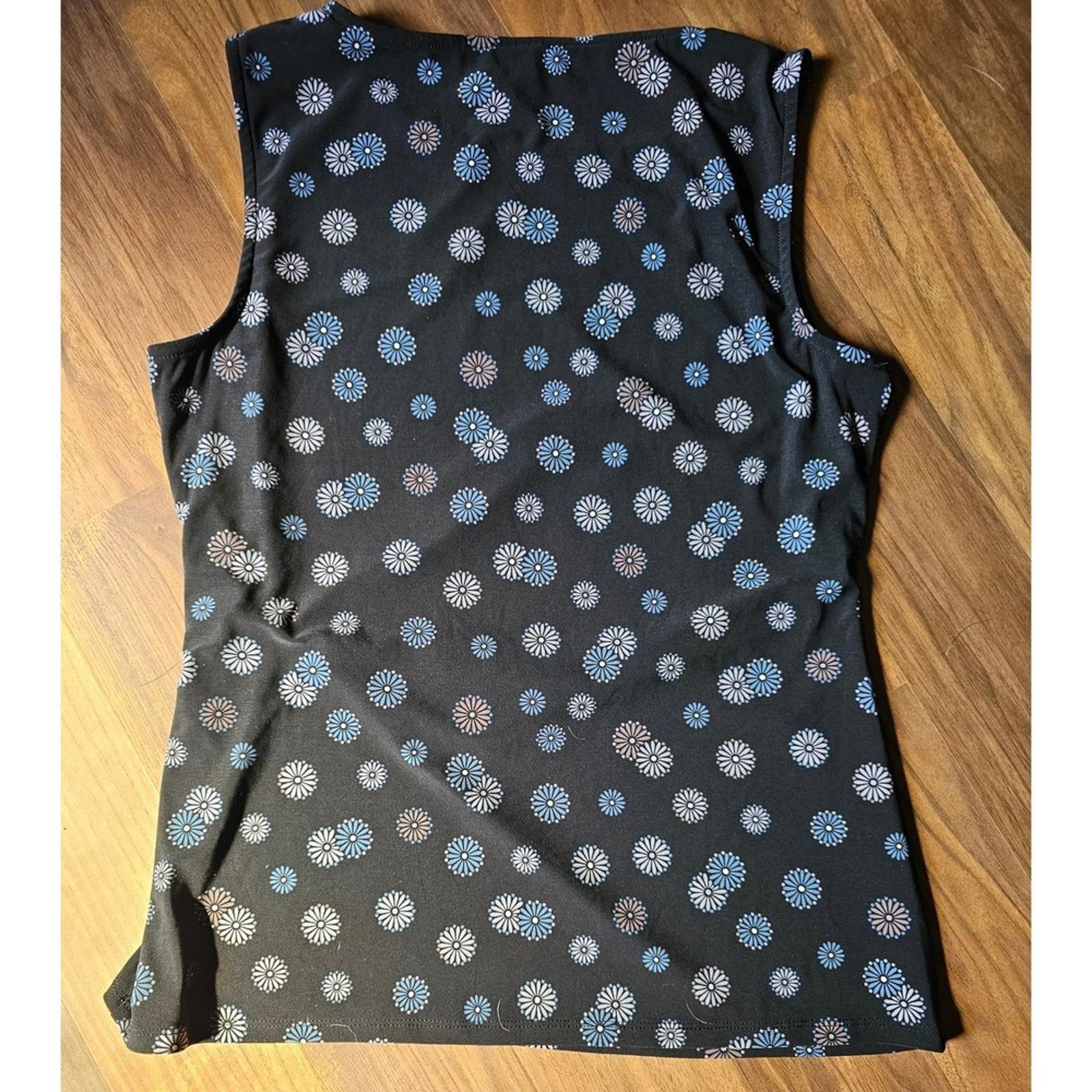 Anne Klein Black Floral Sleeveless Blouse Womens Medium