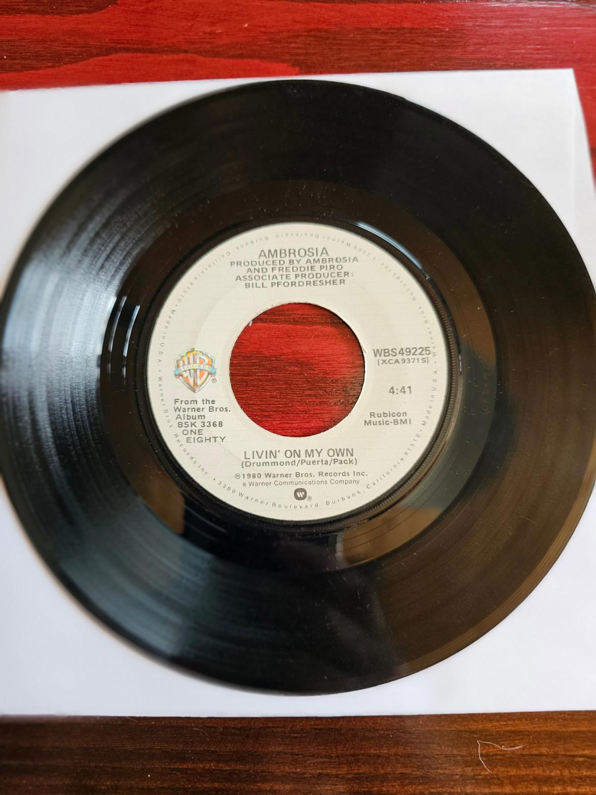 Rock 45 Ambrosia - Biggest Part Of Me / Livin' On My Own On Warner Bros Records