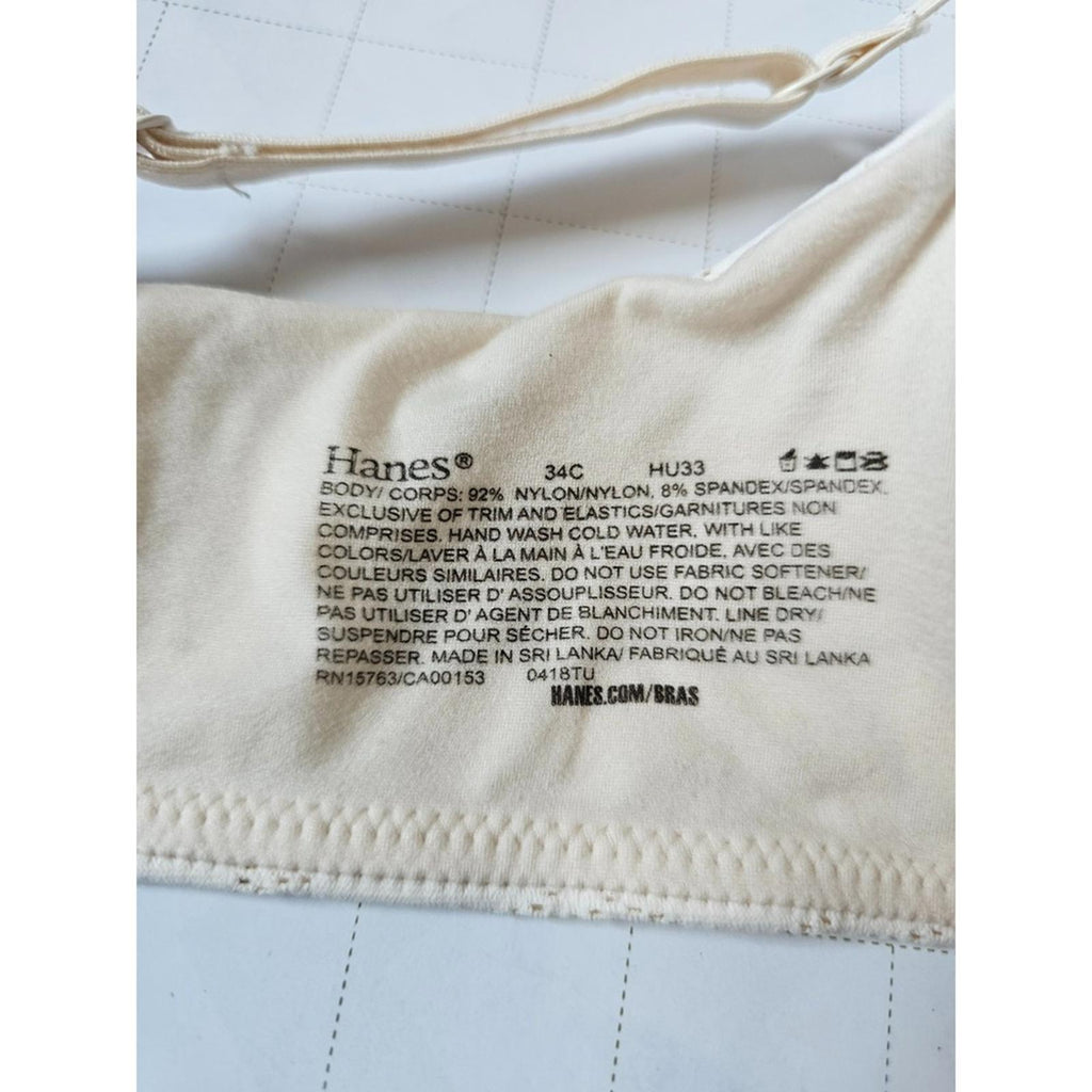 Hanes Womens Bra HU33 34C Ivory Swirl Lace Underwire Lightly Padded