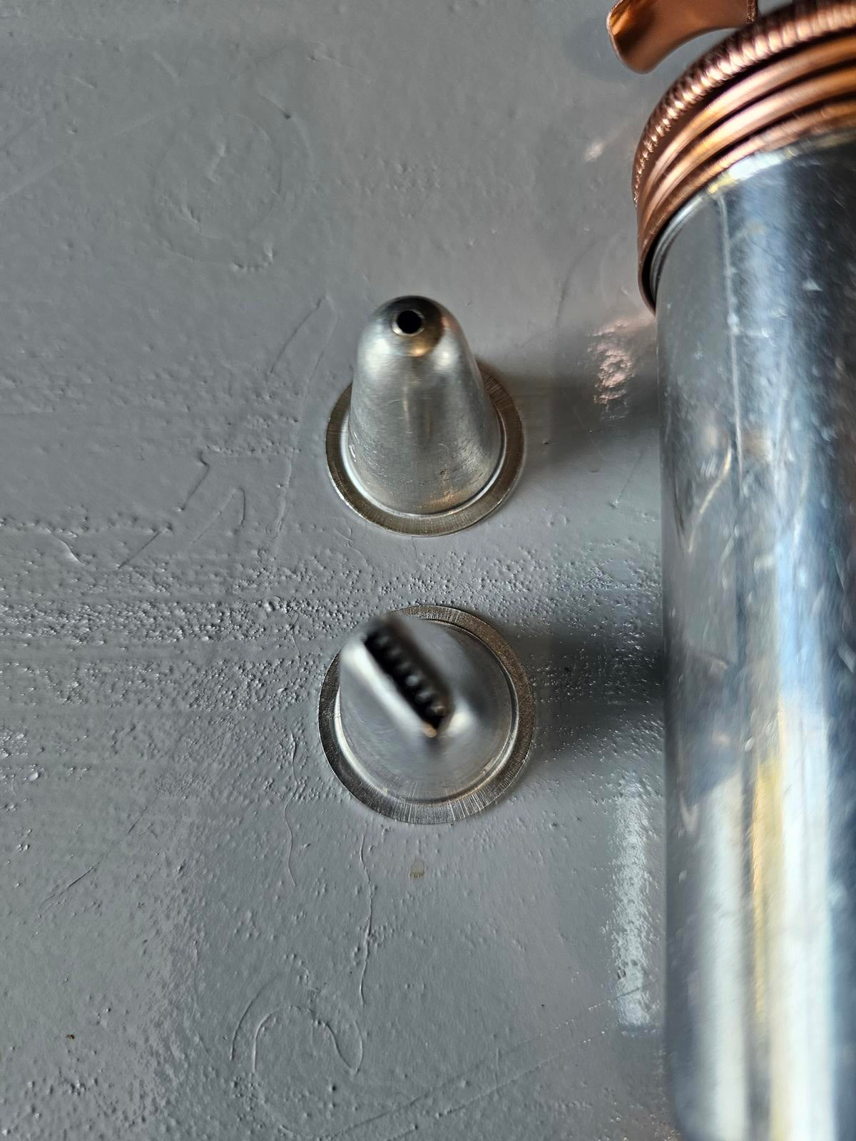 Vintage Metal Icing Syringe with 2 Tips – Copper Accents – Cake Decorating Tool