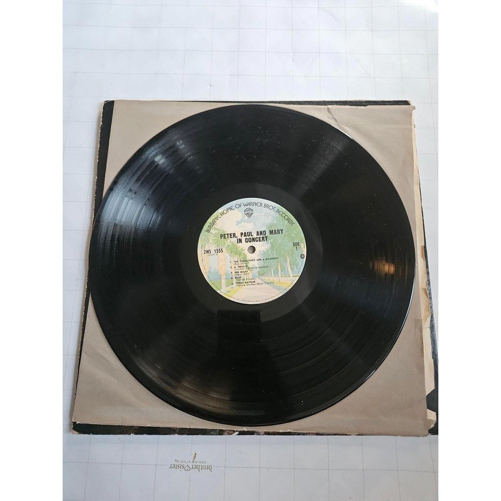 Peter Paul and Mary In Concert Vinyl Record Album Warner Bros 2WS 1555 - good-g-