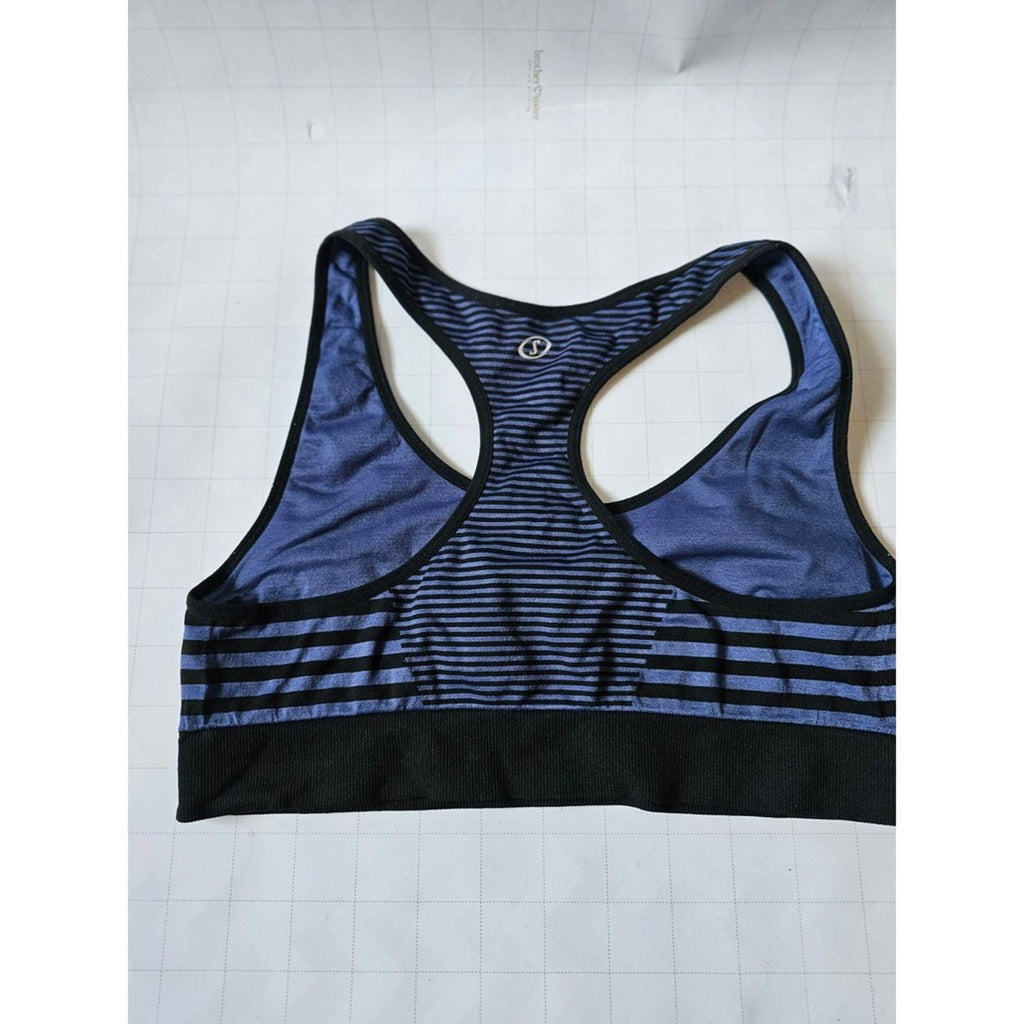 Spalding Womens Sports Bra XL Blue Black Striped Racerback Activewear
