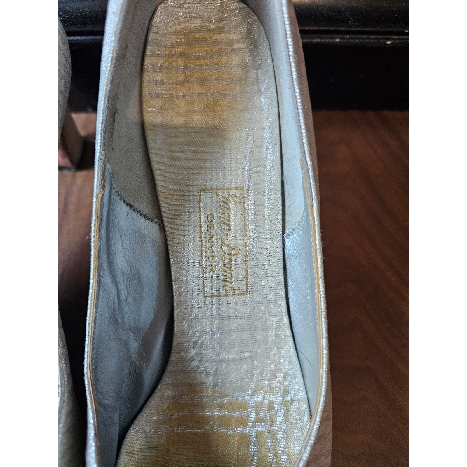 Vintage 1960s John David Denver Wedding Shoes Ivory Rhinestone Buckle Heels 7.5