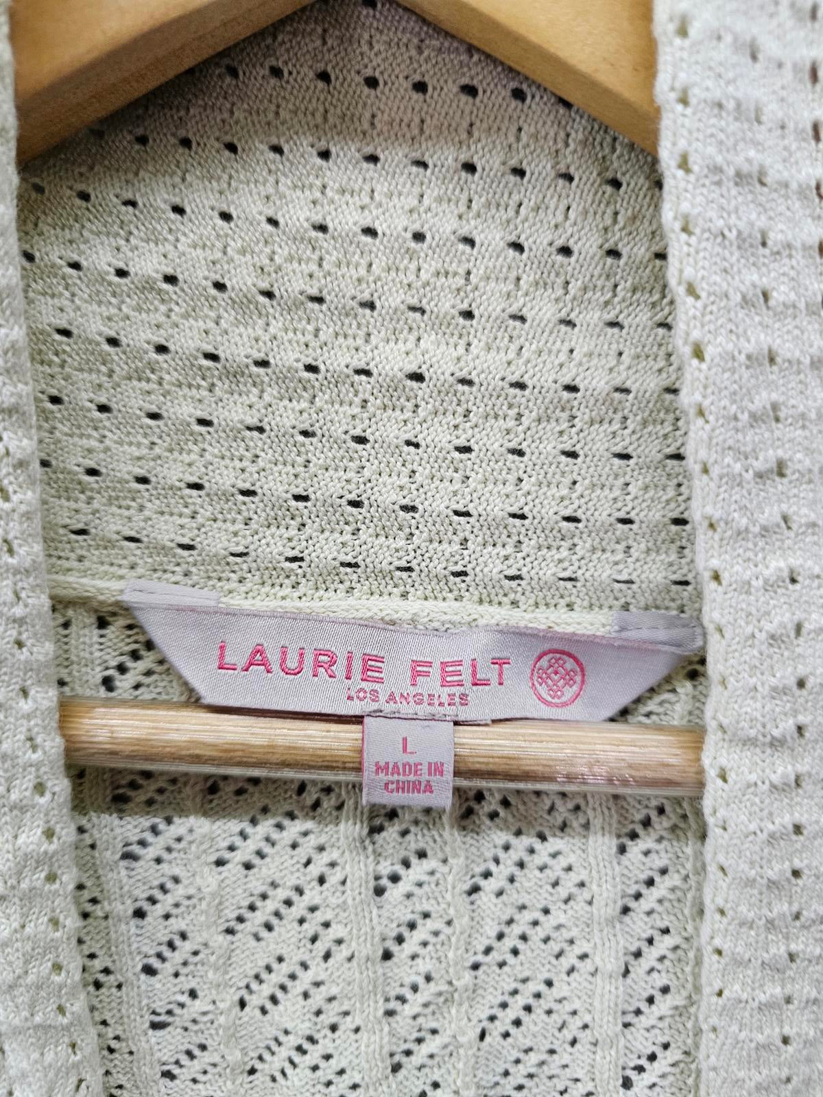 Laurie Felt Los Angeles Cream Open Knit Cardigan Sweater Waterfall Women's Large