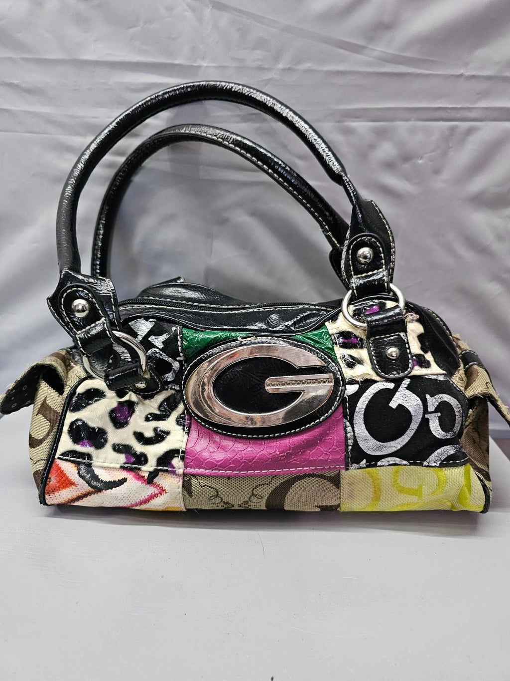 Multicolor Patchwork “G” Handbag Faux Leather Mixed Print Purse