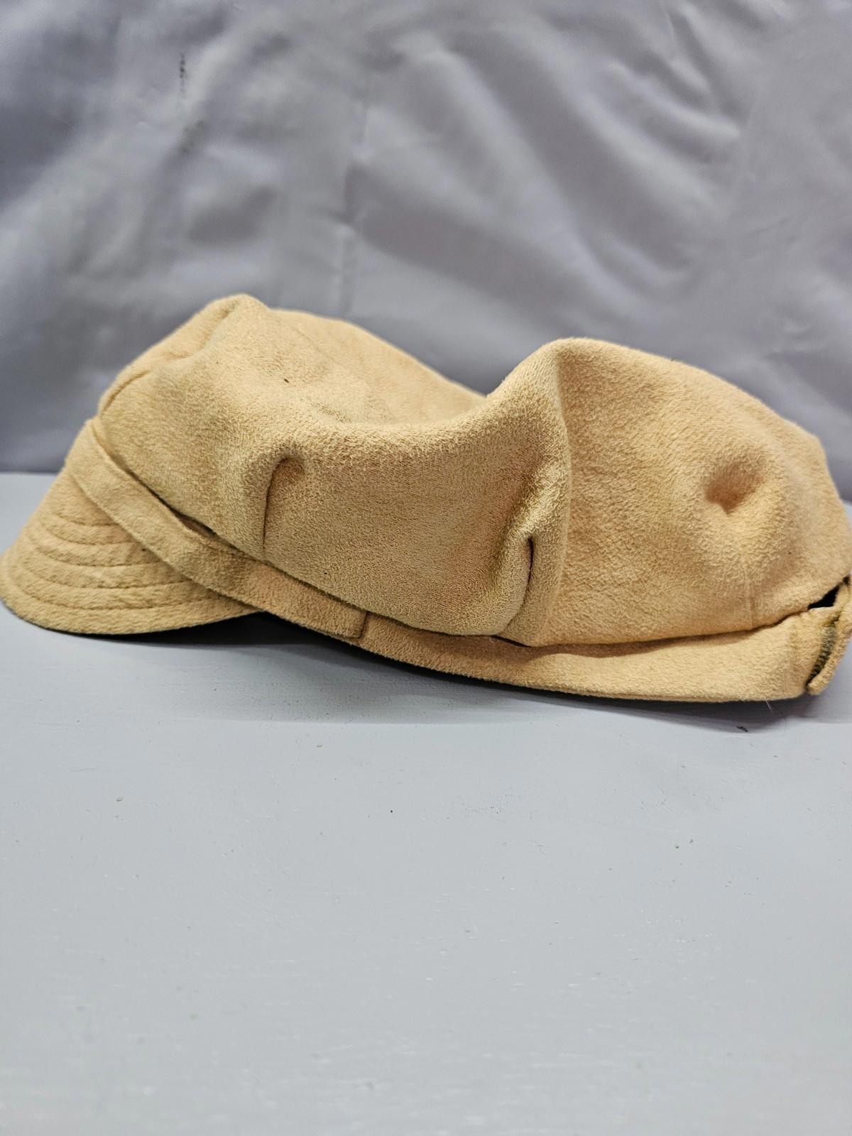 Betmar New York Tan Suede Newsboy Cap Vintage Style with Floral Lining