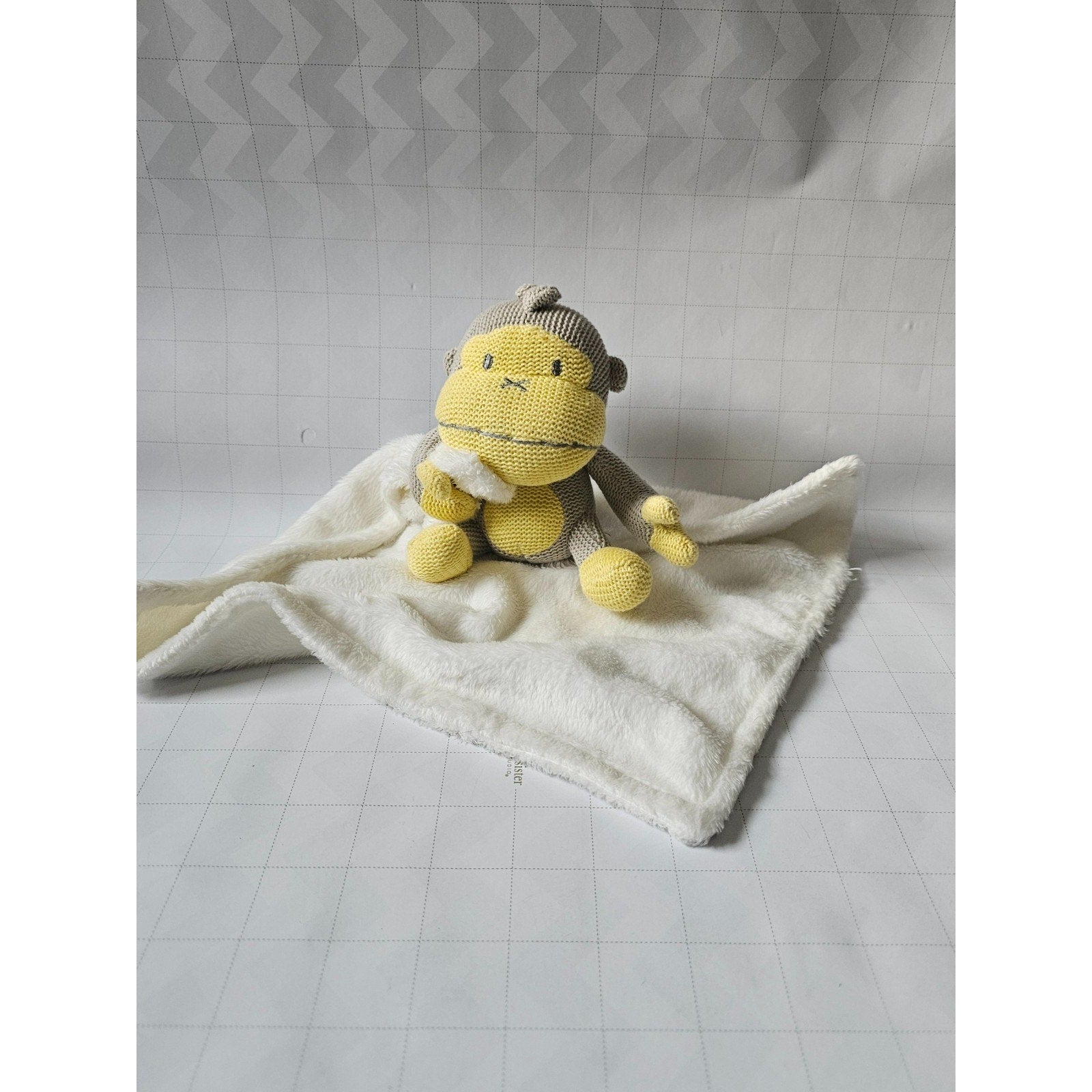 Baby Bum Sun Bum Knit Monkey Lovey Plush Security Blanket Yellow Gray White
