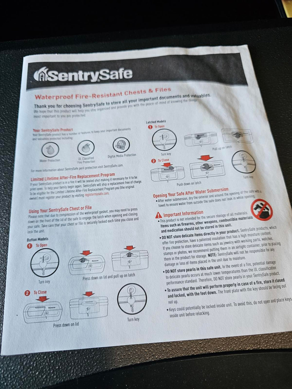 NEW SentrySafe H0100 Fireproof Waterproof Security Safe – Key Lock – Unused