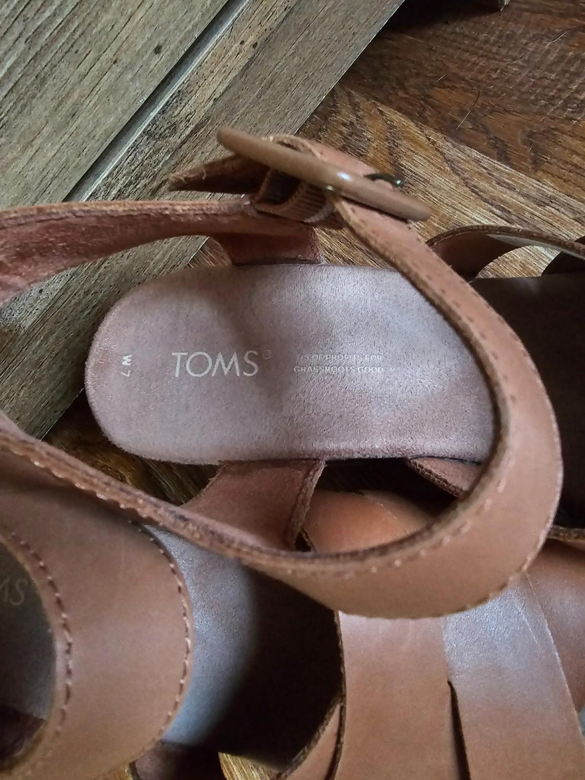 TOMS Wmn Tropez Wedge Sandals Black Suede Leather Size 6.5