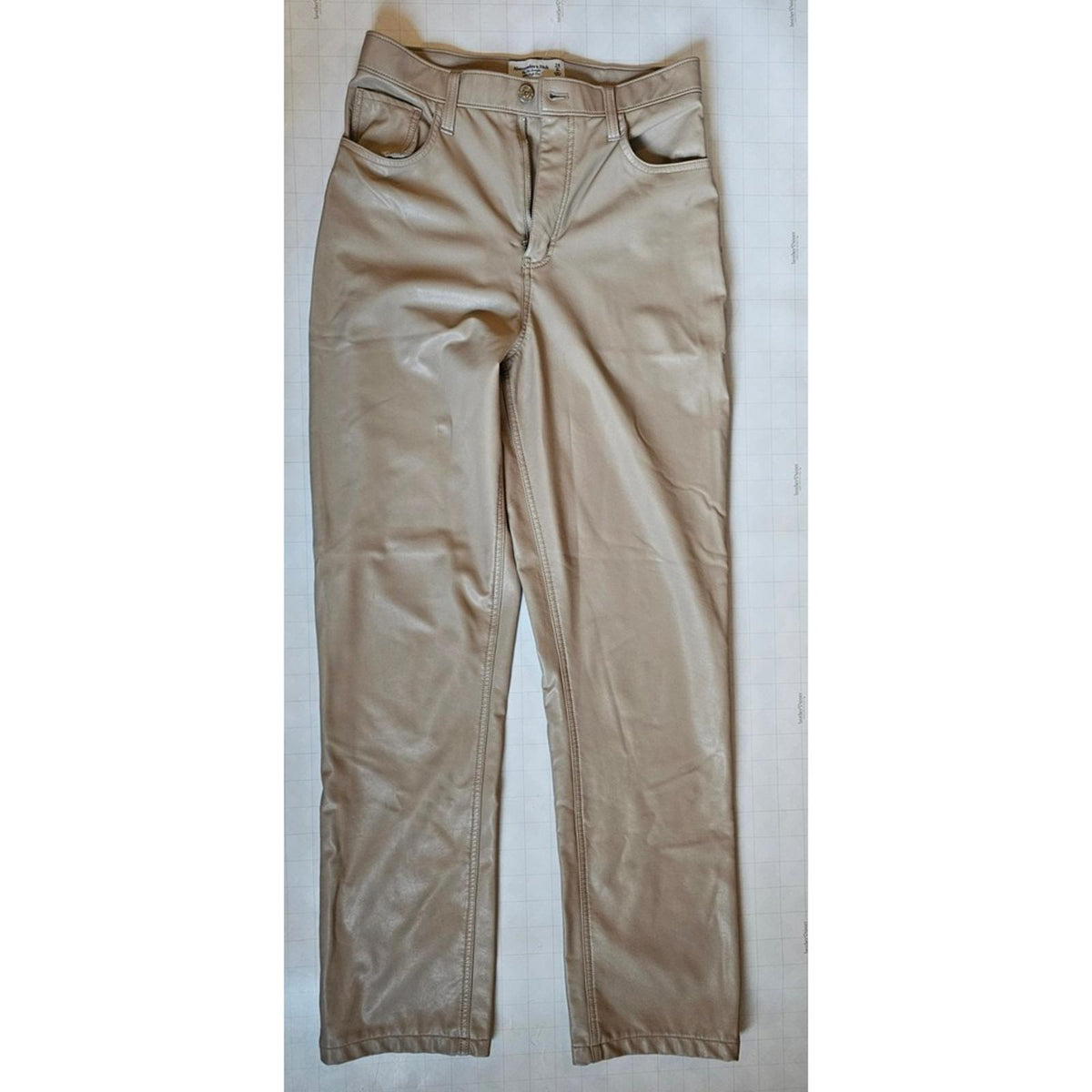 Abercrombie Fitch Curve Love 90s Straight Faux Leather Pants 28 6L Taupe