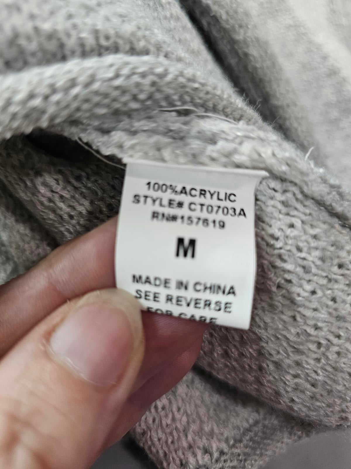 Cloud Ten Gray White Star Knit Sweater Crop Pullover Long Sleeve Women's Medium