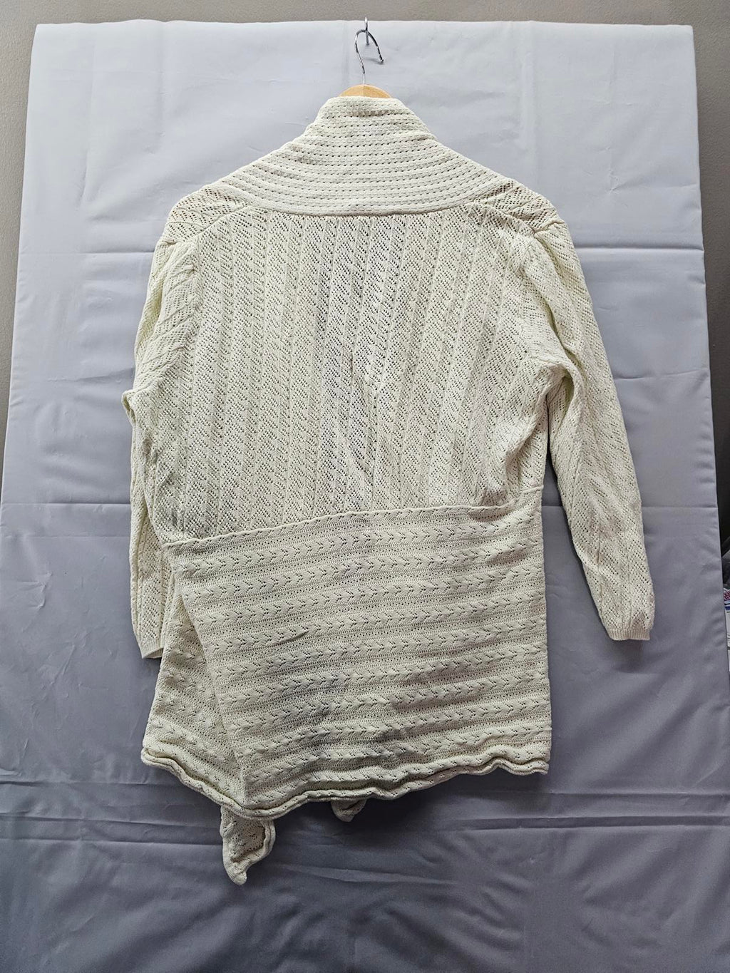 Laurie Felt Los Angeles Cream Open Knit Cardigan Sweater Waterfall Women's Large