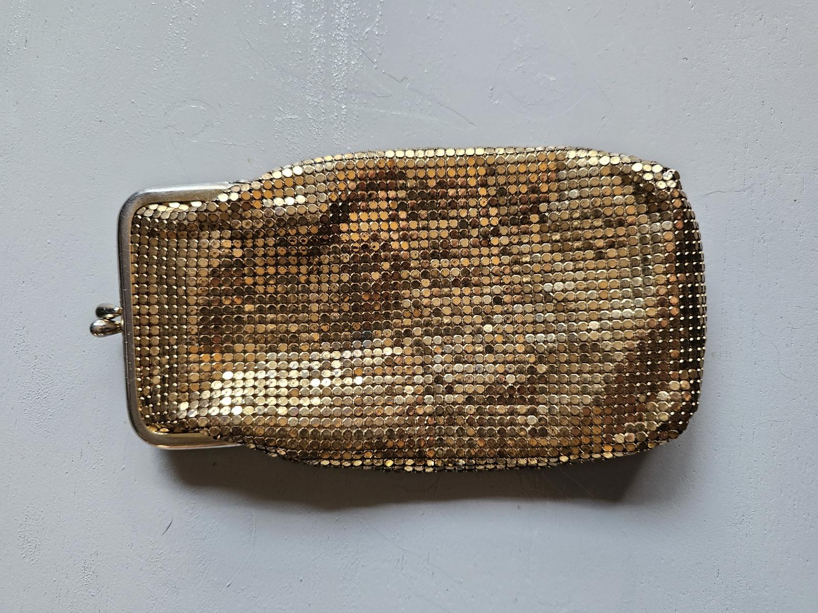 Vintage Gold Mesh Kiss-Lock Eyeglass Case / Evening Clutch – Peach Lining